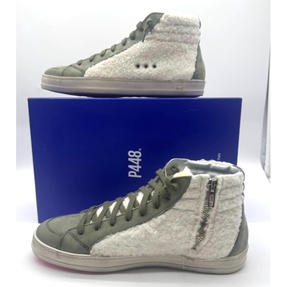 P448 F21SKATE-W Women's High Top Sneakers EU 38 US 7.5 Olive Shearling NIB‎